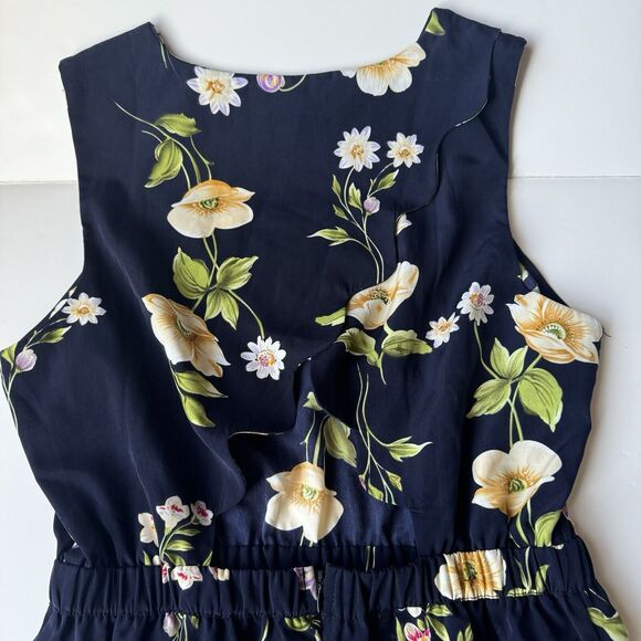 Urban Outfitters ByCorpus Blue Black Floral Scalloped Open Back Dress Pockets L - Picture 13 of 15
